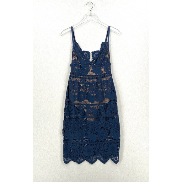 FOR LOVE & LEMONS Gianna Lace Midi Dress Womens XS Blue Bodysuit Bodycon - Picture 2 of 12